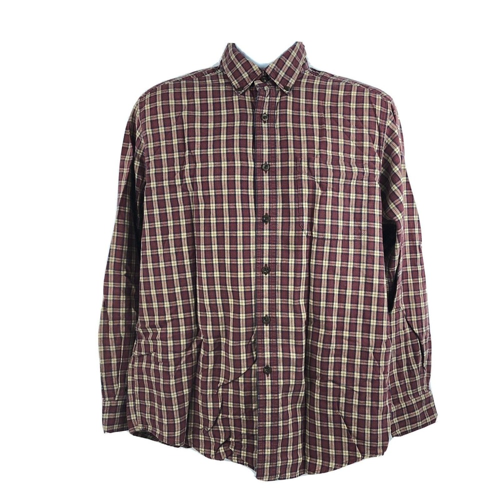 LL Bean Men's Button Front Plaid Checks Shirt Size Medium Regular Long Sleeve‎